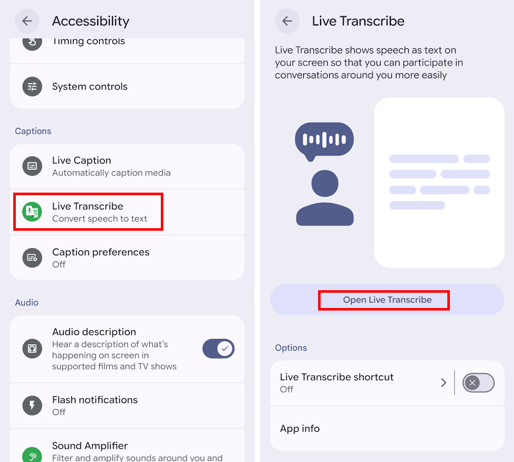 Tap Live Transcribe then Open Live Transcribe